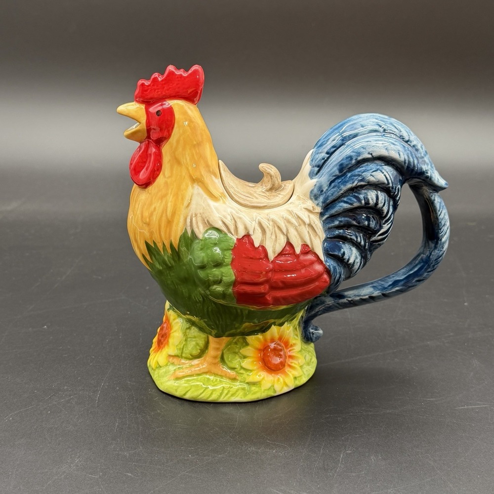 Vintage Collections Etc Rooster Teapot Colorful Ceramic Farmhouse Country Decor